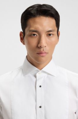 Slim-fit shirt with studs and bow tie, White