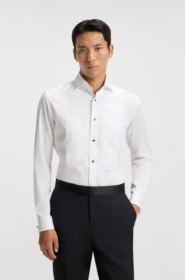 Slim-fit shirt with studs and bow tie, White
