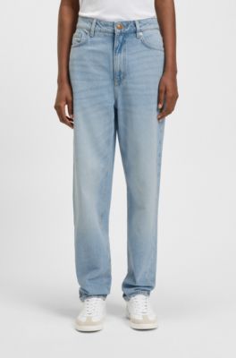 Jean coupe d&eacute;contract&eacute;e en denim effet marbre bleu, bleu clair