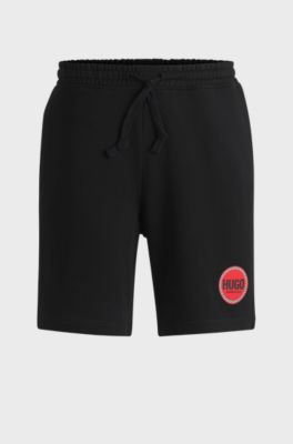 Cotton-terry relaxed-fit shorts with logo print, Black