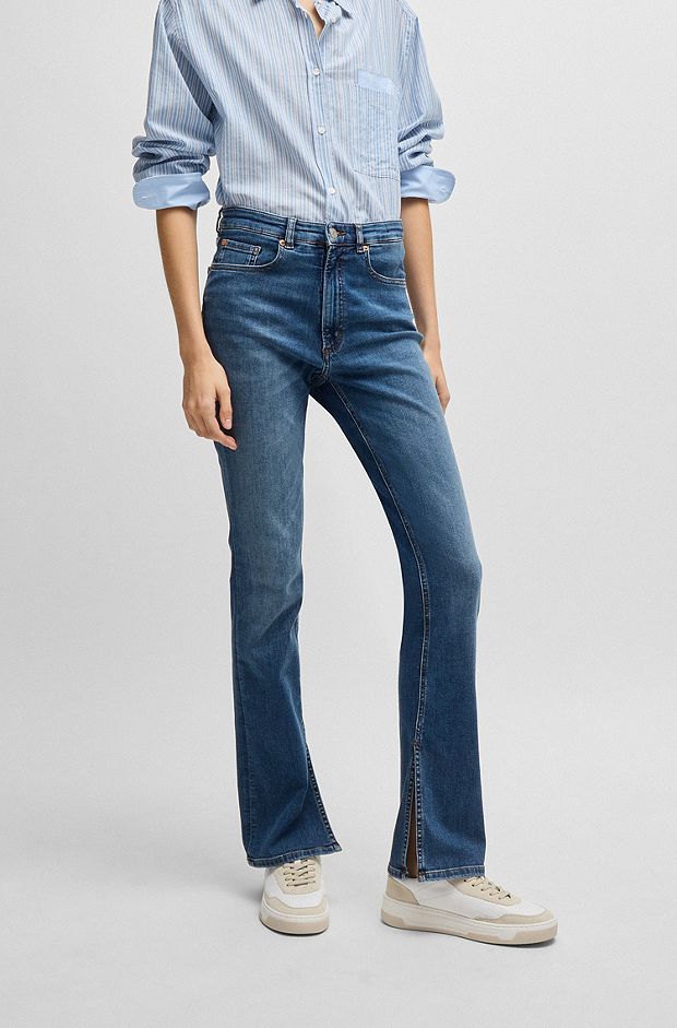 Kick-flare jeans in soft-motion denim, Blue