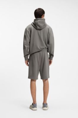 Cotton-terry shorts with logo print, Dark Grey