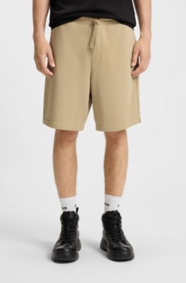 Cotton-terry shorts with logo print, Beige