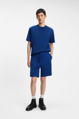 Cotton-terry shorts with logo print, Blue