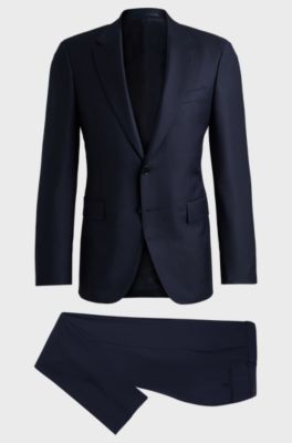 Slim-fit suit in striped virgin wool, Dark Blue