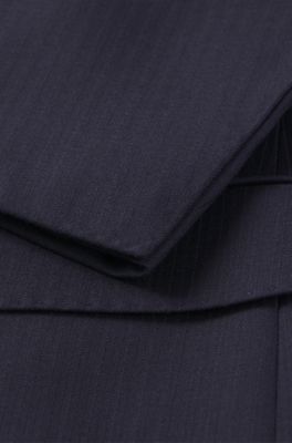 Slim-fit suit in striped virgin wool, Dark Blue