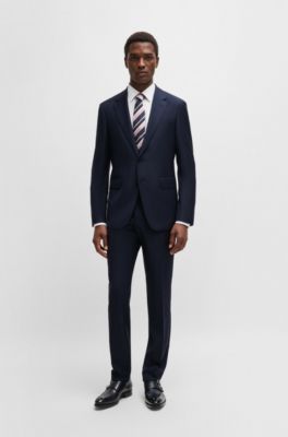 Slim-fit suit in striped virgin wool, Dark Blue