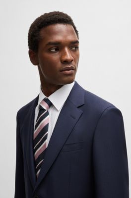Slim-fit suit in striped virgin wool, Dark Blue