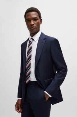 Slim-fit suit in striped virgin wool, Dark Blue