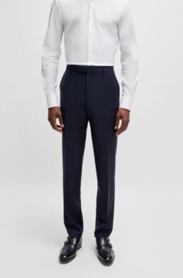 Slim-fit suit in striped virgin wool, Dark Blue