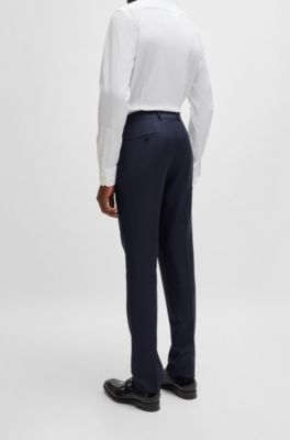 Slim-fit suit in striped virgin wool, Dark Blue