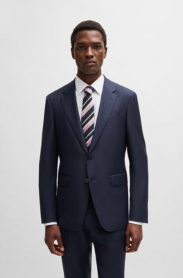 Slim-fit suit in striped virgin wool, Dark Blue