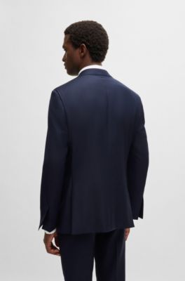 Slim-fit suit in striped virgin wool, Dark Blue
