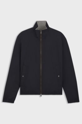 Reversible zip-up jacket in peached fabric, Dark Blue