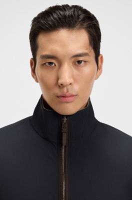 Reversible zip-up jacket in peached fabric, Dark Blue