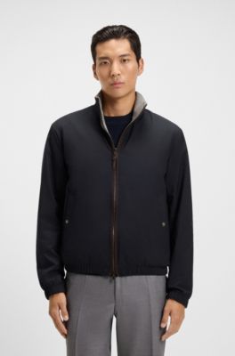 Reversible zip-up jacket in peached fabric, Dark Blue