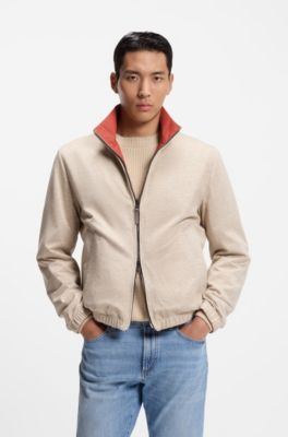 Reversible zip-up jacket in peached fabric, Light Orange