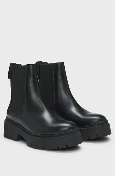 Leather Chelsea boots with chunky outsole, Black