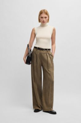 Mock-neck top in merino wool with button detail, White