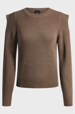 Knitted sweater with shoulder detail, Brown