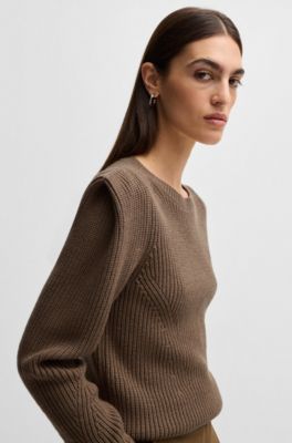 Knitted sweater with shoulder detail, Brown