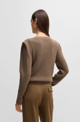 Knitted sweater with shoulder detail, Brown