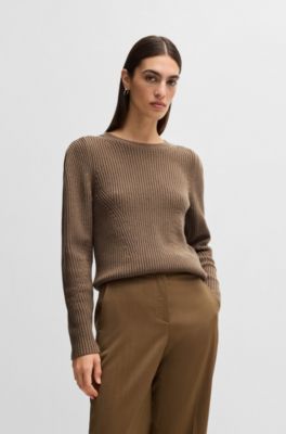 Knitted sweater with shoulder detail, Brown