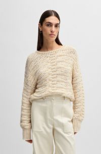 Pull en maille de coton mélangé à la structure 3D, Beige à motif