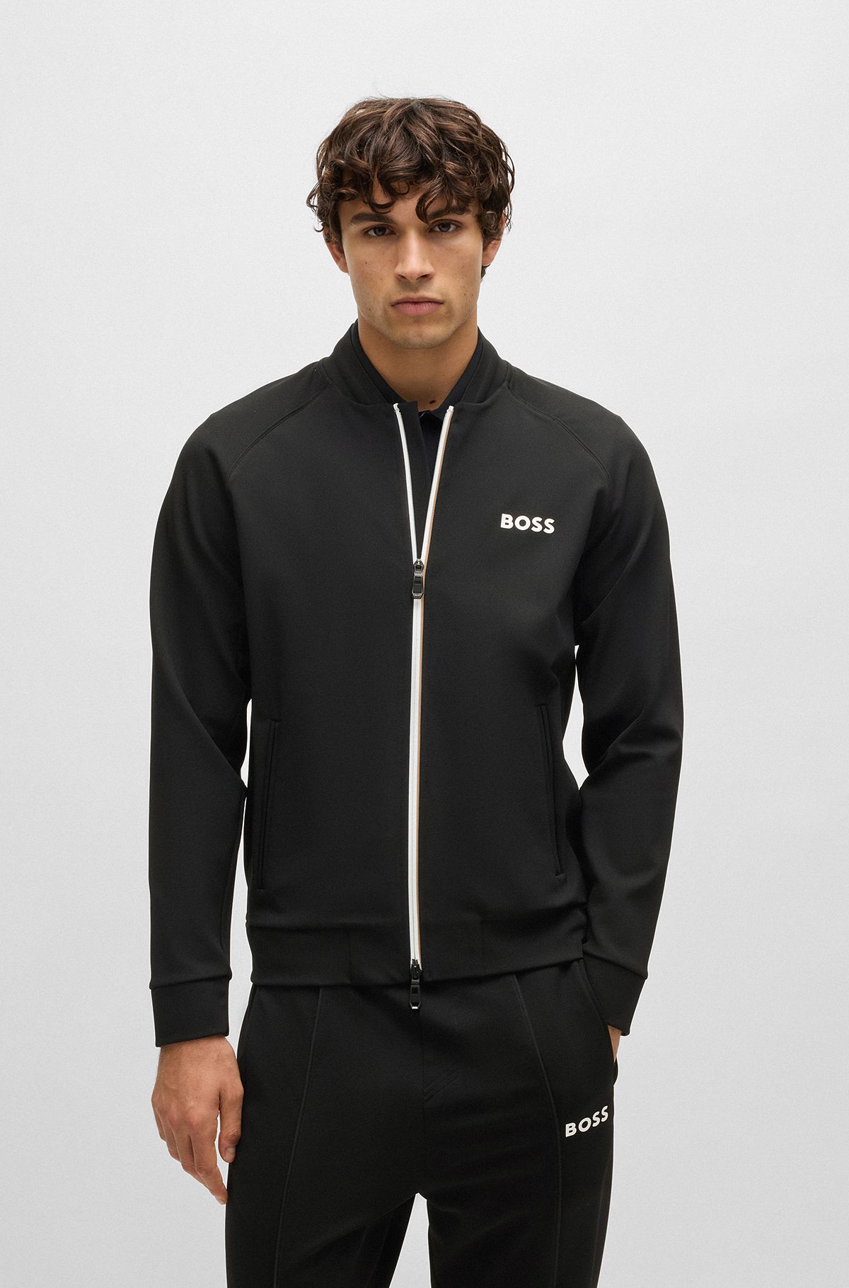 BOSS - Active zip-up sweatshirt in stretch gabardine - Black BOSS - Active zip-up sweatshirt in stretch gabardine - Black