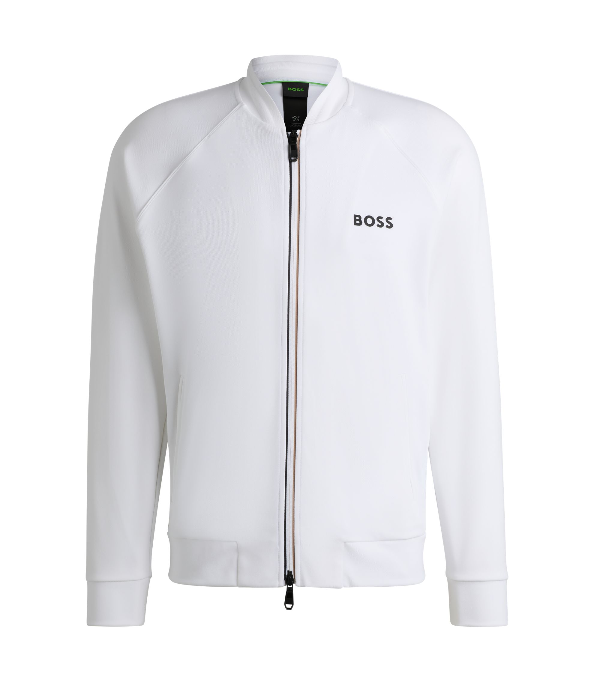 BOSS - Active zip-up sweatshirt in stretch gabardine - White