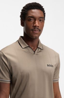 Active polo shirt with four-way stretch, Beige