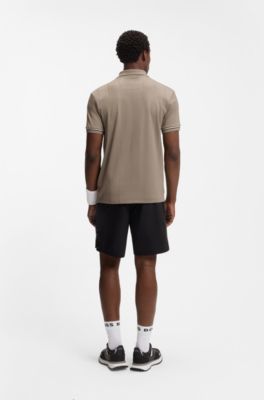 Active polo shirt with four-way stretch, Beige