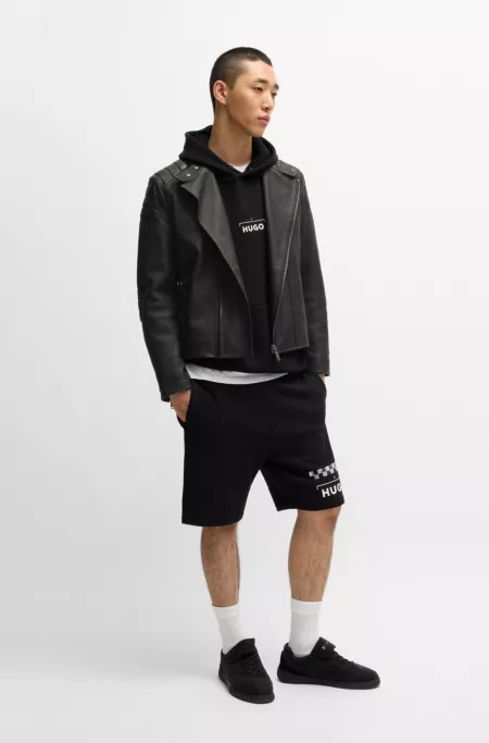 Motorsport-inspired leather jacket with 3D detailing