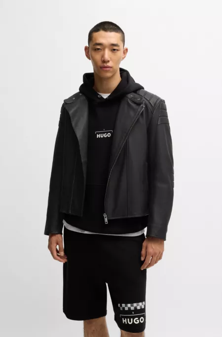 Motorsport-inspired leather jacket with 3D detailing