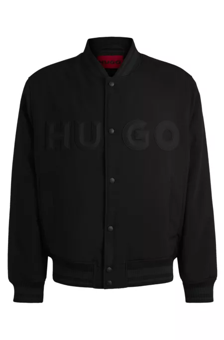 Water-repellent bomber jacket with rubberised logo