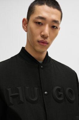 Water-repellent bomber jacket with rubberised logo, Black