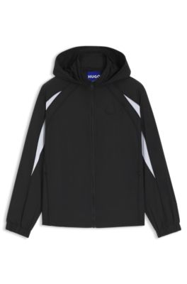 Hooded windbreaker jacket with colour-blocking, Black