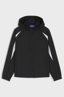 Hooded windbreaker jacket with colour-blocking, Black