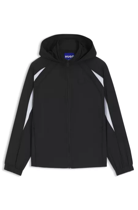 Hooded windbreaker jacket with colour-blocking