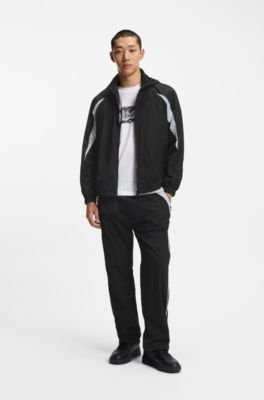 Hooded windbreaker jacket with colour-blocking, Black