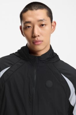 Hooded windbreaker jacket with colour-blocking, Black