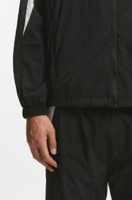 Hooded windbreaker jacket with colour-blocking, Black