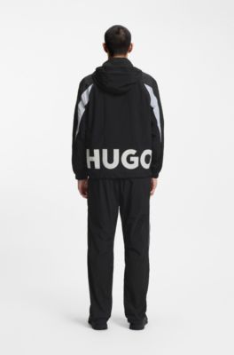 Hooded windbreaker jacket with colour-blocking, Black