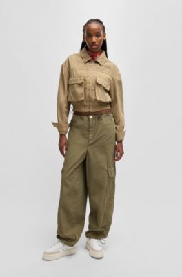 HUGO - Cropped jacket in cotton canvas - Beige