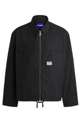 Ripstop-cotton regular-fit jacket with logo label, Black