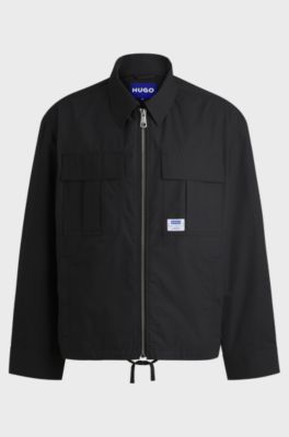 Ripstop-cotton regular-fit jacket with logo label, Black