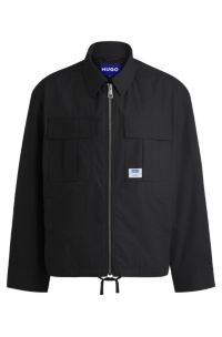 Ripstop-cotton regular-fit jacket with logo label, Black