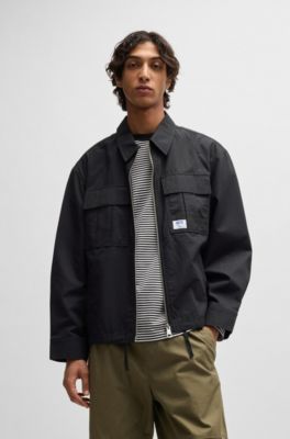 Ripstop-cotton regular-fit jacket with logo label, Black