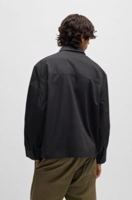 Ripstop-cotton regular-fit jacket with logo label, Black
