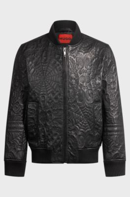 Leather jacket with spiderweb and bandana pattern, Black